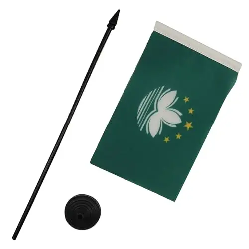 Macau stol bayrog'i 4'' x 6'' - Makaolik stol bayrog'i 15 x 10 sm. - Qora plastik tayoq va taglik - AZ FLAG - 3