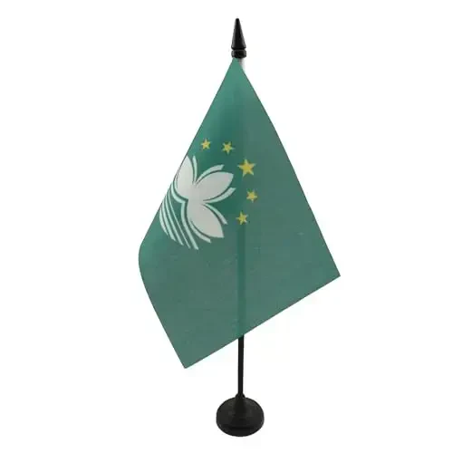Macau Table Flag 4'' x 6'' - Macanese Desk Flag 15 x 10 cm. - Black plastic stick and base - AZ FLAG - AZ FLAG