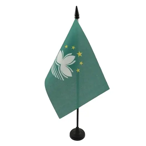 Macau Table Flag 4'' x 6'' - Macanese Desk Flag 15 x 10 cm. - Black plastic stick and base - AZ FLAG 