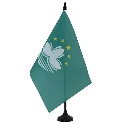 AZ FLAG Macau Table Flag 5'' x 8'' - Macanese Desk Flag 21 x 14 cm. - Black plastic stick and base - 3