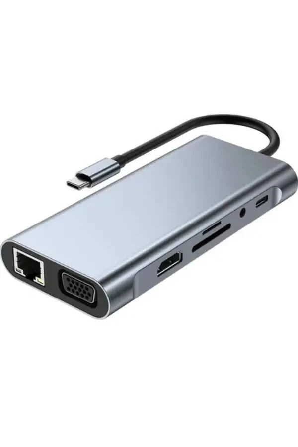 Macbook Pro Air Type C Hub Pd Şarj Hdmı Sd Network Vga Girişli 11 In 1 Hub Çevirici Dönüştürücü - 7