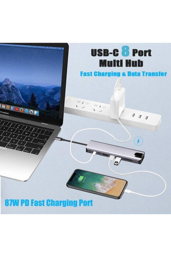 Macbook Pro Air Usb Type-c Hub Dönüştürücü Çevirici Çoklayıcı Usb Hdmı Micro Sd 8 Girişli - 7