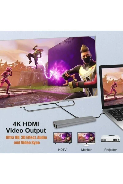 Macbook Pro Air Usb Type-c Hub Konvertor Adapter Splitter Usb Hdmı Micro Sd 8 Kirishli - 4