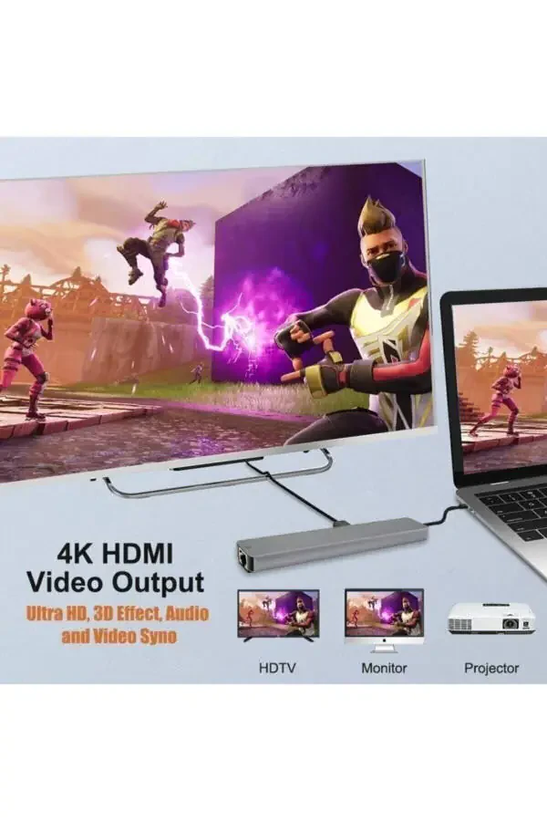 Macbook Pro Air Usb Type-c Hub Konvertor Adapter Splitter Usb Hdmı Micro Sd 8 Kirishli - 4