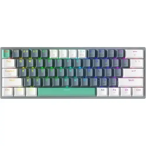Machenike K500A-B61W 60% Mechanical Wireless Gaming Keyboard, 61 Keys Ultra-Compact Hot Swappable Linear Brown Switch, Dynamic RGB Backlit, Anti-Ghosting, Double-Shot PBT Keycaps, Win/Mac, White 