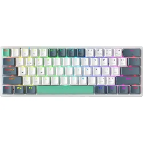 Machenike K500A-B61W 60% Mechanical Wireless Gaming Keyboard, 61 Keys Ultra-Compact Hot Swappable Linear Red Switch, Dynamic RGB Backlit, Anti-Ghosting, Double-Shot PBT Keycaps, Win/Mac, White 