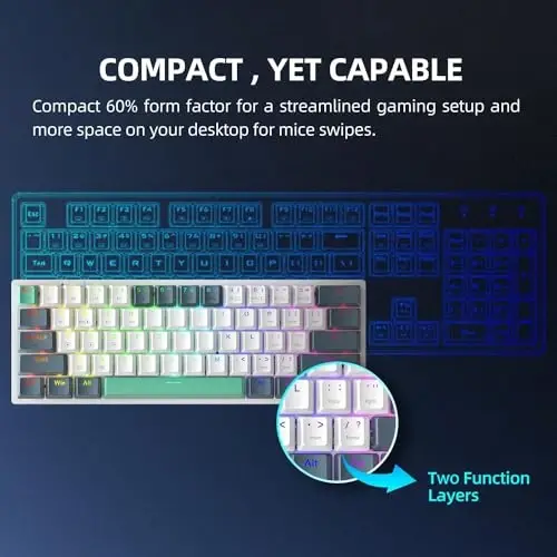 Machenike K500A-B61W 60% Mechanical Wireless Gaming Keyboard, 61 Keys Ultra-Compact Hot Swappable Linear Red Switch, Dynamic RGB Backlit, Anti-Ghosting, Double-Shot PBT Keycaps, Win/Mac, White - 2