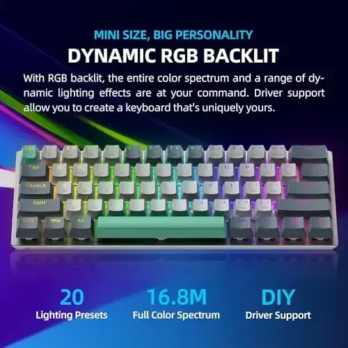 Machenike K500A-B61W 60% Mechanical Wireless Gaming Keyboard, 61 Keys Ultra-Compact Hot Swappable Linear Red Switch, Dynamic RGB Backlit, Anti-Ghosting, Double-Shot PBT Keycaps, Win/Mac, White - 3