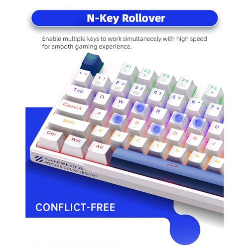 Machenike K500B 75% Mechanical Keyboard, 87 Keys TKL Compact Gaming Wired Keyboard, Hot Swappable Clicky Blue Switch, Rainbow LED Backlit, Double-Shot PBT Keycaps, White/Blue - 3