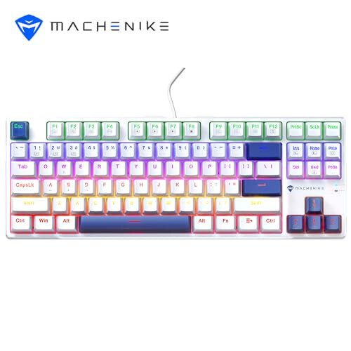 Machenike K500B 75% Mechanical Keyboard, 87 Keys TKL Compact Gaming Wired Keyboard, Hot Swappable Clicky Blue Switch, Rainbow LED Backlit, Double-Shot PBT Keycaps, White/Blue - 8