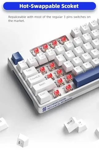Machenike K500B 75% Mechanical Keyboard, 87 Keys TKL Compact Gaming Wired Keyboard, Hot Swappable Linear Red Switch, Rainbow LED Backlit, Double-Shot PBT Keycaps, White/Blue - 3