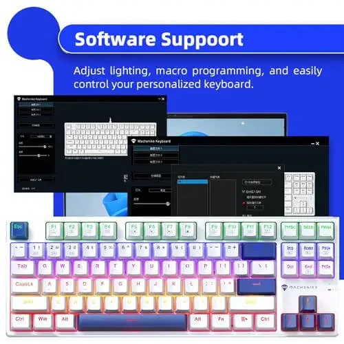 Machenike K500B-B87 75% TKL Mechanical Wired Gaming Keyboard, 87 Keys Compact Hot Swappable Linear Blue Switch with Number Pad, Dynamic RGB Backlit, Anti-Ghosting, Double-Shot PBT Keycaps, White/Blue - 4