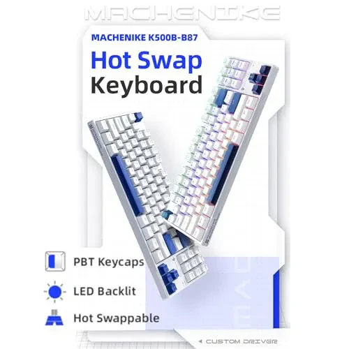 Machenike K500B-B87 75% TKL Mechanical Wired Gaming Keyboard, 87 Keys Compact Hot Swappable Linear Blue Switch with Number Pad, Dynamic RGB Backlit, Anti-Ghosting, Double-Shot PBT Keycaps, White/Blue - 5