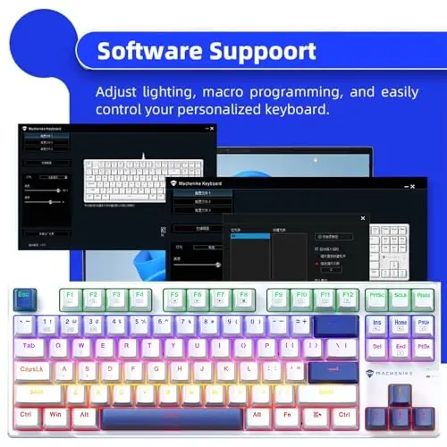 Machenike K500B-B87 75% TKL Mechanical Wired Gaming Keyboard, 87 Keys Compact Hot Swappable Linear Red Switch with Number Pad, Dynamic RGB Backlit, Anti-Ghosting, Double-Shot PBT Keycaps, White/Blue - 5