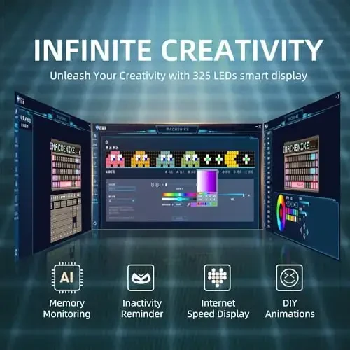 Machenike KT68 Pro Беспроводная компактная механическая игровая клавиатура, настраиваемый светодиодный экран, 3 режима 68 клавиш, с возможностью горячей замены, желтый переключатель, Anti-Ghosting, прозрачные колпачки клавиш, Win/Mac, черный - 5