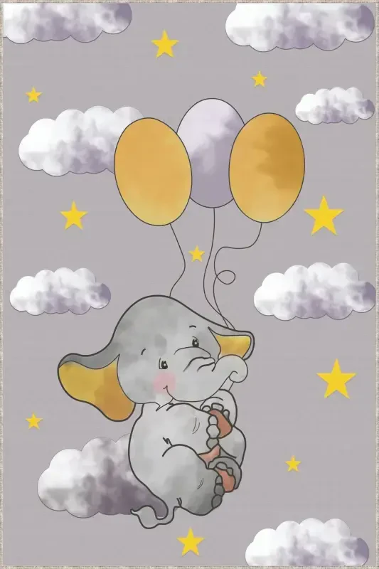 Machine Washable Non-Slip Base Elephant Baby Carpet Ar1019-Gray - 4