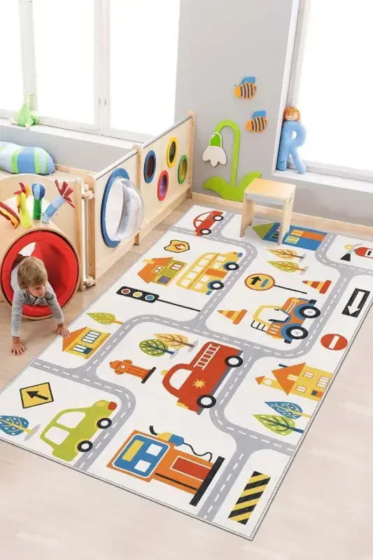 Machine Washable Non-Slip Base Stain Resistant Road Patterned Rug Baby and Kids Rug Play Mat-Colorful - WEST HOME