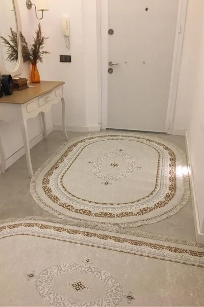 Machine Washable Non-Slip Oval Gold Rug - VOPTEKS (1)