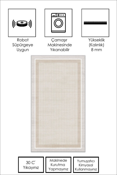 Machine Washable Non-Slip Stain Resistant Beige Striped Living Room Rug Kitchen Rug and Runner - 2