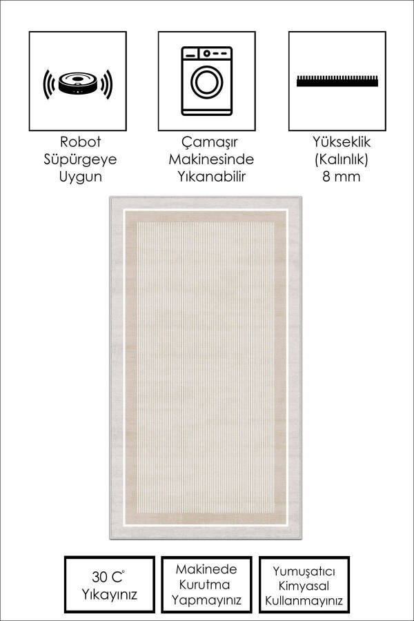 Machine Washable Non-Slip Stain Resistant Beige Striped Living Room Rug Kitchen Rug and Runner - 2