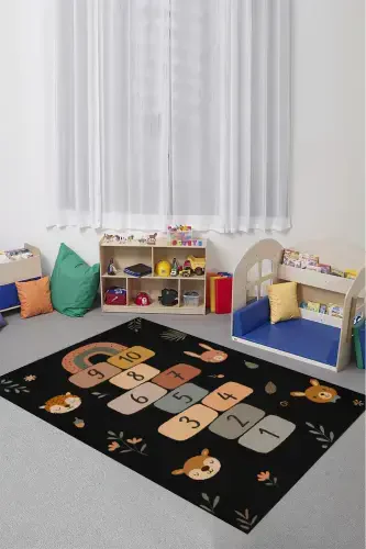 Machine Washable Non-Slip Stain Resistant Educational Baby and Kids Room Rug Play Mat-Black - 1