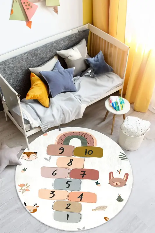Machine Washable Non-Slip Stain Resistant Educational Baby and Kids Room Rug Play Mat-Cream - 2