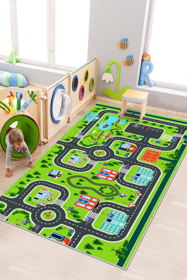 Machine Washable Non-Slip Stain Resistant Educational Road Pattern Baby And Child Rug Play Mat - 1