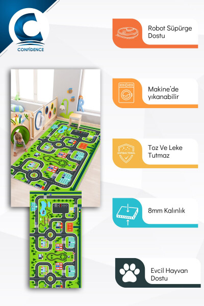 Machine Washable Non-Slip Stain Resistant Educational Road Pattern Baby And Child Rug Play Mat - 2