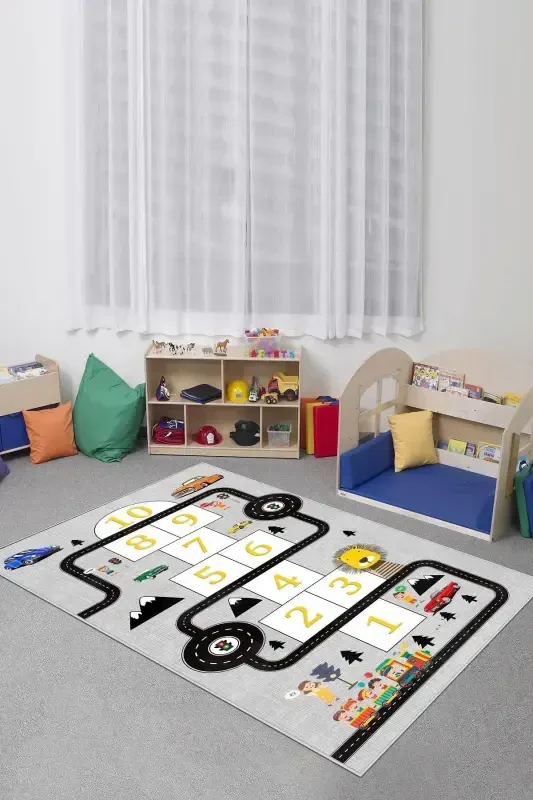 Machine Washable Non-Slip Stain Resistant Educational Road Patterned Baby and Kids Rug Play Mat-gray - CONFIDENCE HOME