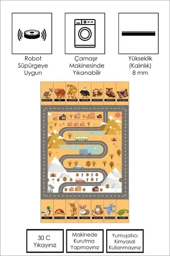 Machine Washable Non-Slip Stain Resistant Educational Road Patterned Baby and Kids Rug Play Mat-yellow - CONFIDENCE HOME (1)