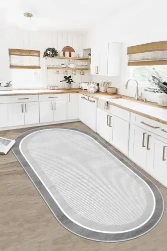 Machine Washable Non-Slip Stain Resistant Gray Oval Kitchen Rug Living Room Rug and Runner-gray - 1