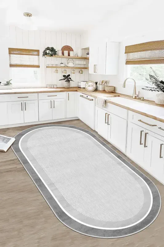 Machine Washable Non-Slip Stain Resistant Gray Oval Kitchen Rug Living Room Rug and Runner-gray - WEST HOME
