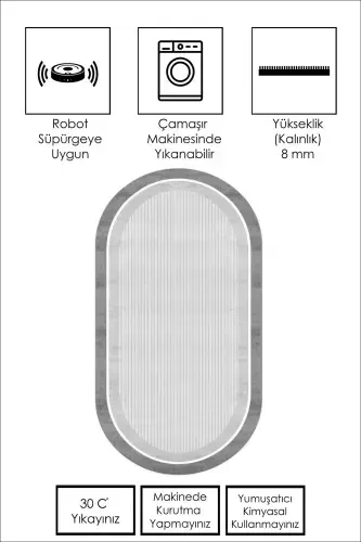 Machine Washable Non-Slip Stain Resistant Gray Oval Kitchen Rug Living Room Rug and Runner-gray - WEST HOME (1)