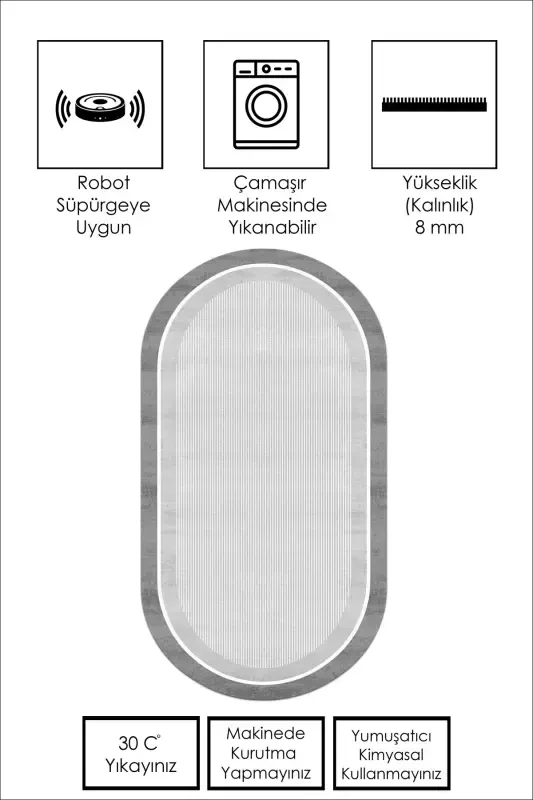 Machine Washable Non-Slip Stain Resistant Gray Oval Kitchen Rug Living Room Rug and Runner-gray - 2