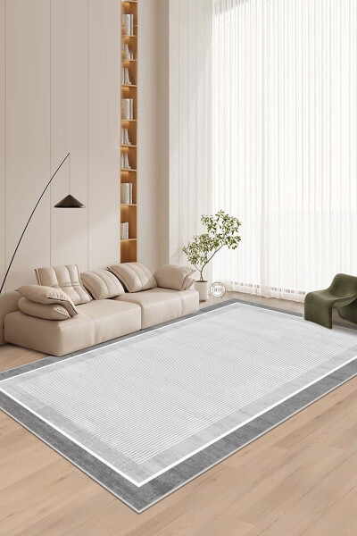 Machine Washable Non-Slip Stain Resistant Grey Striped Living Room Rug Kitchen Rug and Runner - 5