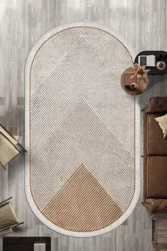 Machine Washable Non-Slip Stain Resistant Oval Living Room Carpet Kitchen Carpet and Runner-brown - WEST HOME (1)