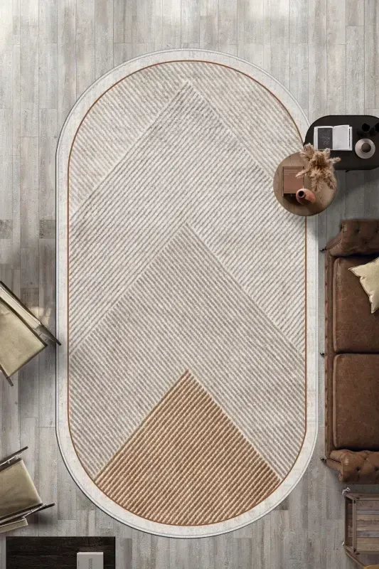 Machine Washable Non-Slip Stain Resistant Oval Living Room Carpet Kitchen Carpet and Runner-brown - 2