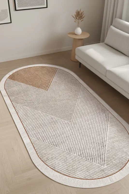 Machine Washable Non-Slip Stain Resistant Oval Living Room Carpet Kitchen Carpet and Runner-brown - 2