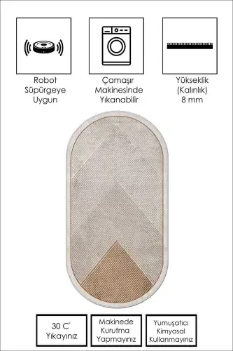 Machine Washable Non-Slip Stain Resistant Oval Living Room Carpet Kitchen Rug and Runner-brown - 3