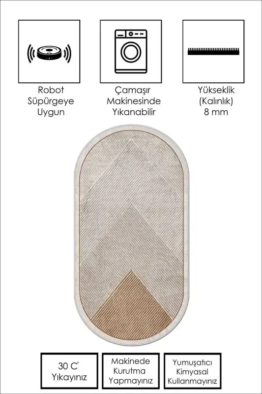 Machine Washable Non-Slip Stain Resistant Oval Living Room Carpet Kitchen Rug and Runner-brown - 3