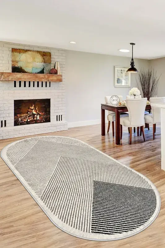 Machine Washable Non-Slip Stain Resistant Oval Living Room Rug Kitchen Rug and Runner-beige - 2