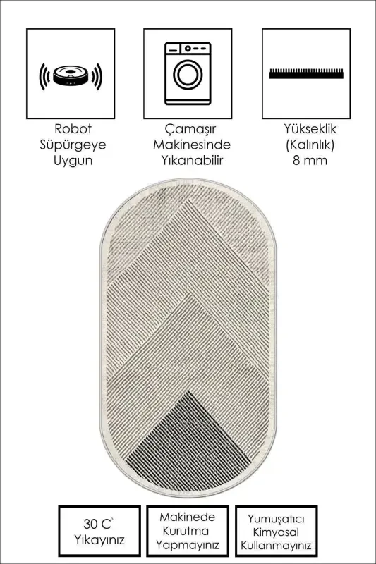 Machine Washable Non-Slip Stain Resistant Oval Living Room Rug Kitchen Rug and Runner-beige - 4