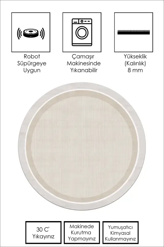 Machine Washable Non-Slip Stain Resistant Round Beige Kitchen Rug Living Room Rug and Runner-beige - 2
