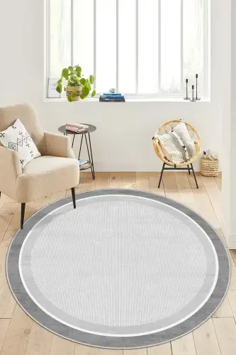 Machine Washable Non-Slip Stain Resistant Round Gray Kitchen Rug Living Room Rug and Runner-gray - 1