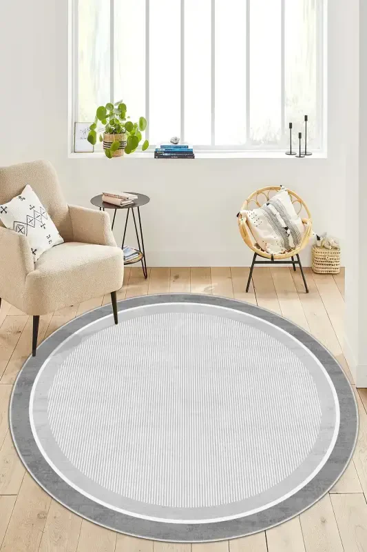 Machine Washable Non-Slip Stain Resistant Round Gray Kitchen Rug Living Room Rug and Runner-gray - WEST HOME