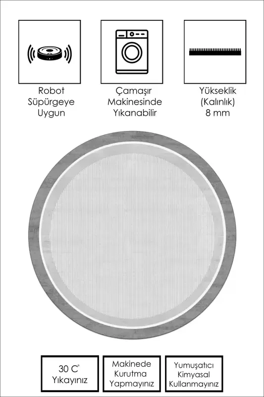 Machine Washable Non-Slip Stain Resistant Round Gray Kitchen Rug Living Room Rug and Runner-gray - 2