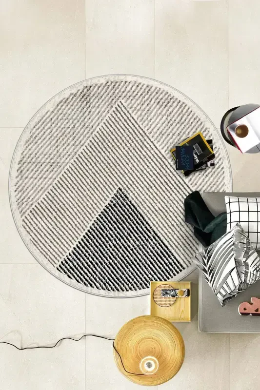 Machine Washable Non-Slip Stain Resistant Round Living Room Carpet Kitchen Rug and Runner-beige - 1