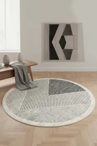 Machine Washable Non-Slip Stain Resistant Round Living Room Carpet Kitchen Rug and Runner-beige - 2