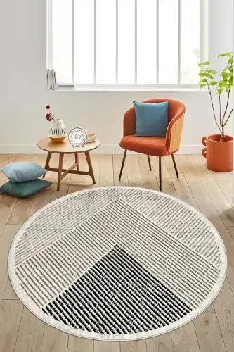 Machine Washable Non-Slip Stain Resistant Round Living Room Carpet Kitchen Rug and Runner-beige - 1