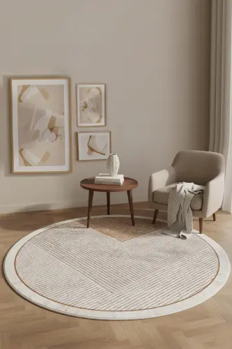 Machine Washable Non-Slip Stain Resistant Round Living Room Rug and Kitchen Rug- brown - 2